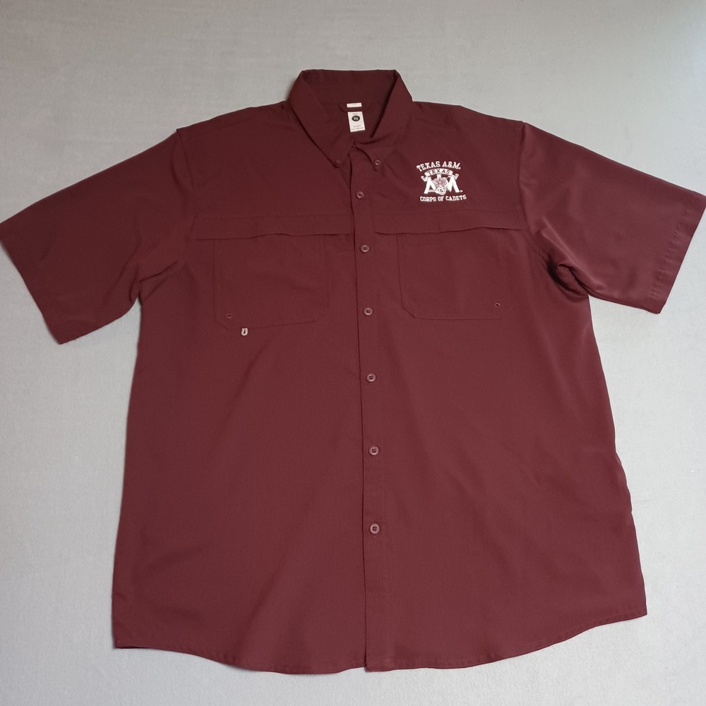 BAW Texas A&M Corps of Cadets Fishing Shirt Mens XL Maroon Short Sleeve BUB410